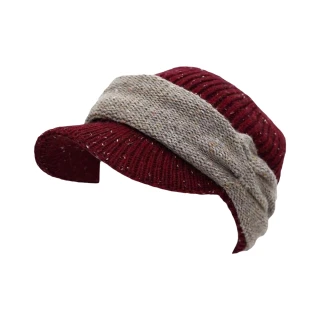 【青松戶外】帽檐毛線帽-酒紅 B61910-18(毛帽/編織帽/保暖帽)