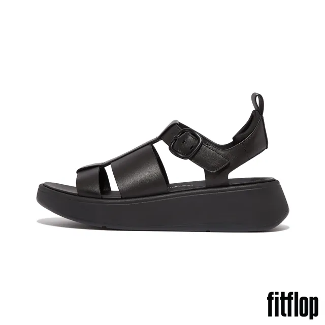 【FitFlop】F-MODE全新厚底皮革漁夫涼鞋-女(黑色)