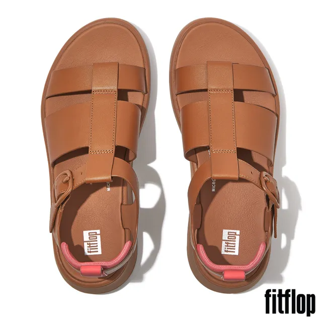 【FitFlop】F-MODE全新厚底皮革漁夫涼鞋-女(駝色/玫瑰珊瑚色)