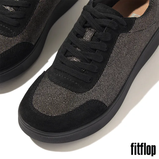 【FitFlop】RALLY 金屬亮粉帆布休閒鞋-女(靚黑色)