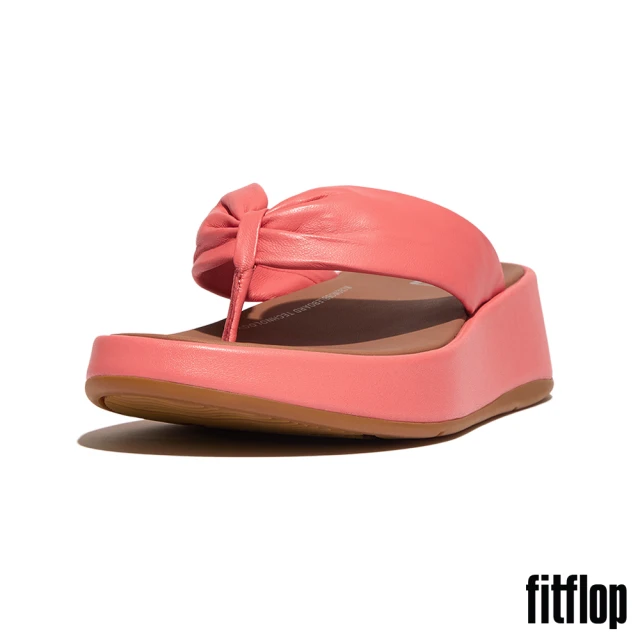 【FitFlop】F-MODE 皮革扭紋厚底夾脚涼鞋-女(玫瑰珊瑚色)