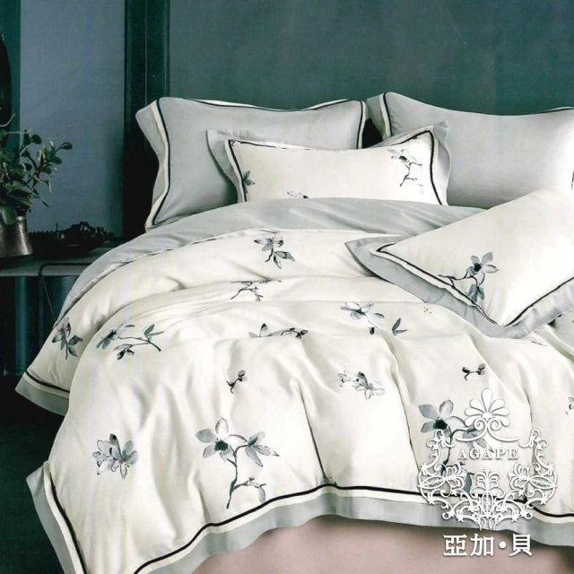 AGAPE 亞加．貝AGAPE 亞加．貝 頂級60支《彩花卉》100%純天絲 雙人特大6x7尺 鋪棉兩用被床罩八件組(專櫃100天絲)