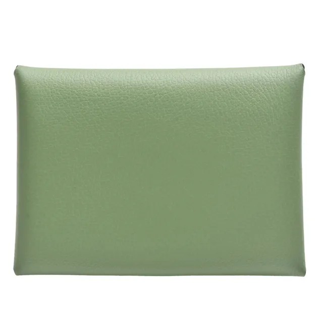 【Hermes 愛馬仕】經典calvi duo小牛皮折疊暗釦名片/零錢包(淺綠色H085238CK-VERT)