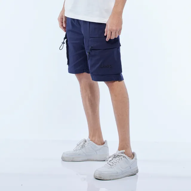 【JEEP】男裝 立體口袋抗撕裂短褲(深藍)