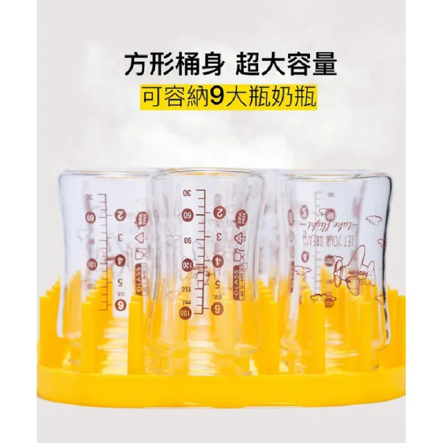 【Piyo Piyo 黃色小鴨】消毒鍋溫奶器奶瓶組(晶鑽4大2小)