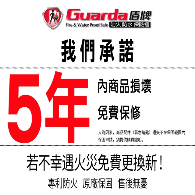 【Guarda 盾牌】防火保險箱 鑰匙開啟 防火驗證標籤(五年保固 原廠保固 1103C)