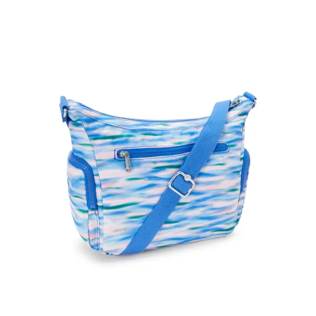 【KIPLING官方旗艦館】藍粉海洋波紋印花輕巧多袋實用側背包-GABB S