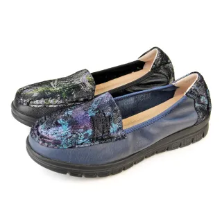 【GREEN PHOENIX 波兒德】女鞋 厚底鞋 休閒鞋 包鞋 懶人鞋 莫卡辛 便鞋 全真皮(深藍、黑色)