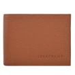 【LONGCHAMP】LE FOULONNE系列牛皮雙折零錢袋多卡短夾(紅褐)