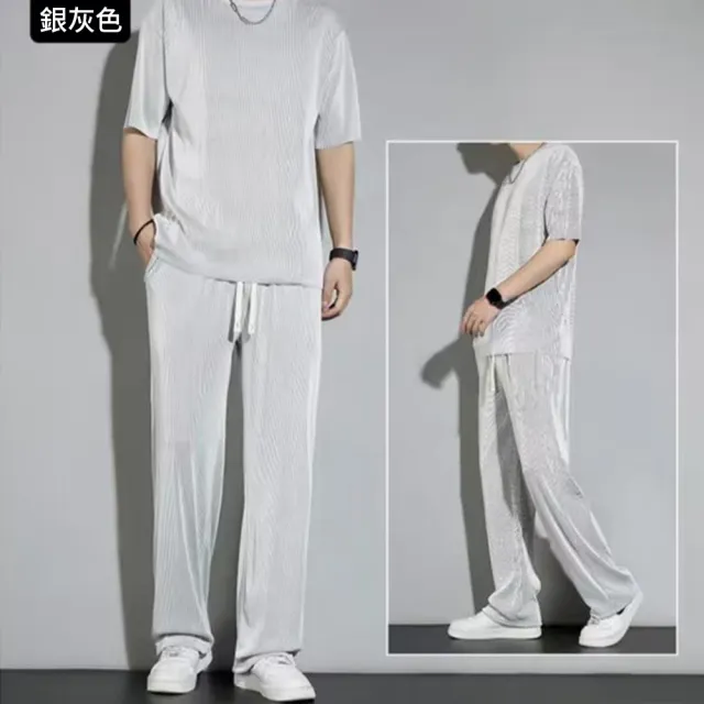 【CS22】男士潮流寬鬆垂感冰絲運動休閒套裝上衣+長褲(M-5XL/共4色)