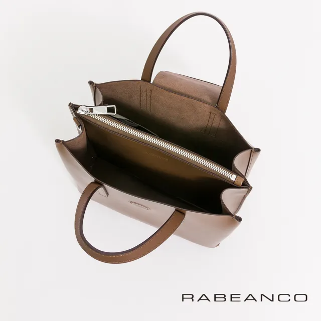 【RABEANCO】真牛皮革翻蓋設計肩揹/斜揹方包-大(灰卡其)