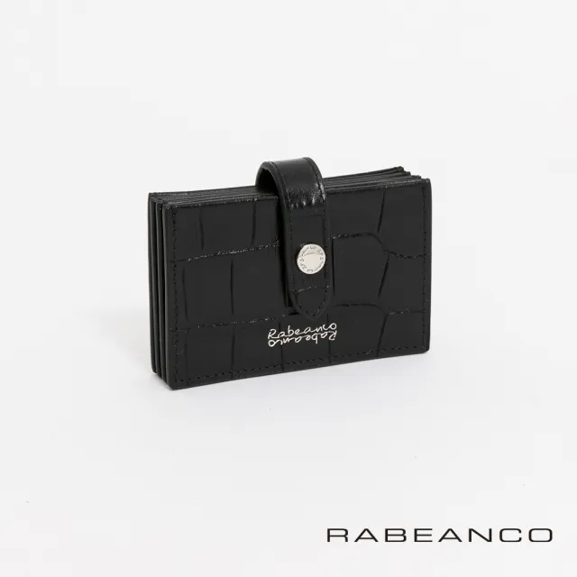 【RABEANCO】真皮鱷魚紋多層卡片夾(黑)