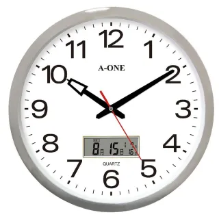 【A-ONE】TG-0227 鍍銀 雙顯LCD 辦公室 居家 掛鐘 時鐘 台製 38cm
