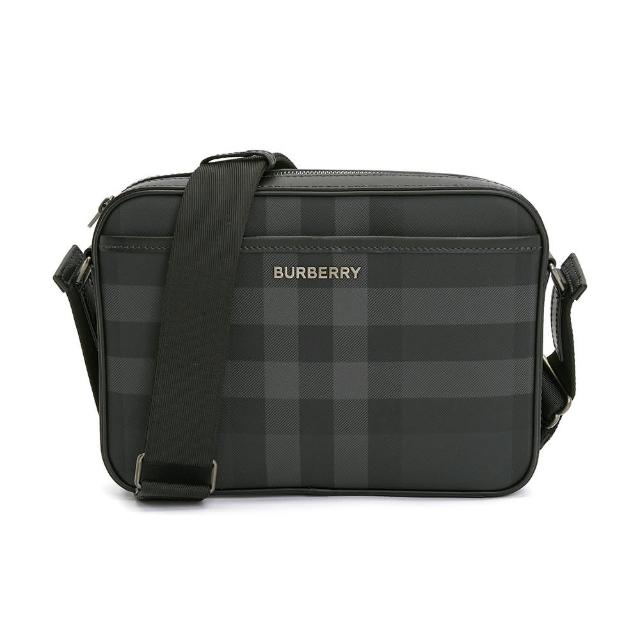 【BURBERRY 巴寶莉】Muswell 經典格紋印花帆布斜背包(炭灰色)