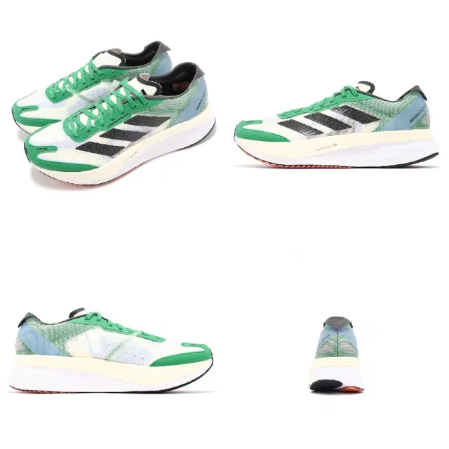 【adidas 愛迪達】慢跑鞋 Adizero Boston 11 M 男鞋 白 綠 中長跑 避震 輪胎大底 運動鞋 愛迪達(HQ3694)