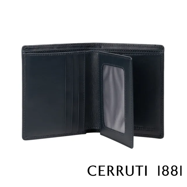 【Cerruti 1881】限量2折 義大利頂級小牛皮9卡透明窗短夾皮夾 5434M 全新專櫃展示品(黑色 贈禮盒提袋)