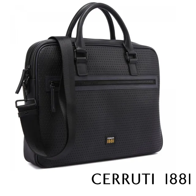【Cerruti 1881】限量2折 義大利頂級小牛皮公事包/斜背包 CECA05288M 全新專櫃展示品(黑色)