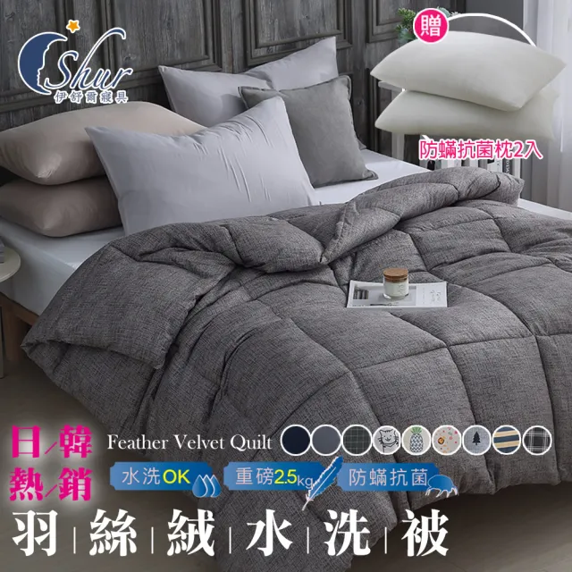 【ISHUR 伊舒爾】買1送2 韓系經典可水洗羽絲絨被 雙人2.5kg 多款任選(贈防蹣抗菌枕2入/水洗被/棉被)