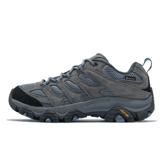 【MERRELL】戶外鞋 Moab 3 GTX 防水 真皮 運動 女鞋 登山 越野 避震 支撐 耐磨 黃金大底 灰 藍(ML036324)