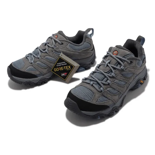 【MERRELL】戶外鞋 Moab 3 GTX 防水 真皮 運動 女鞋 登山 越野 避震 支撐 耐磨 黃金大底 灰 藍(ML036324)