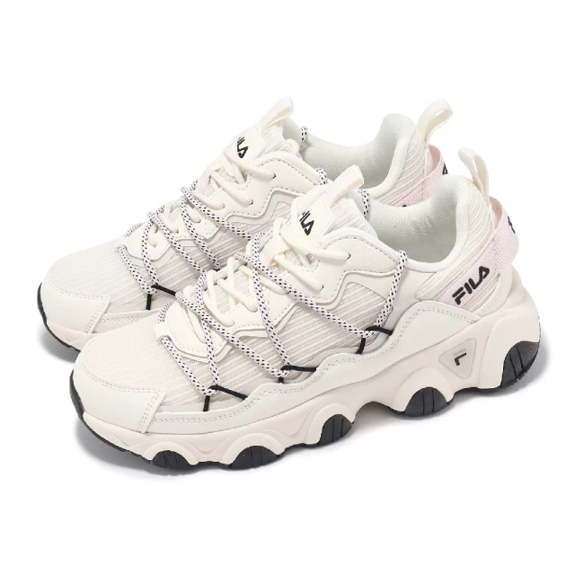 FILA 休閒鞋 Geometry 女鞋 白 粉 皮革 網布 厚底 老爹鞋 斐樂(5J322Y100)