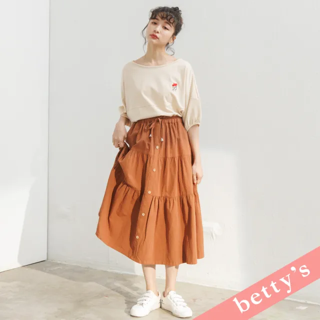 【betty’s 貝蒂思】圓領寬版印花短袖T恤(卡其)