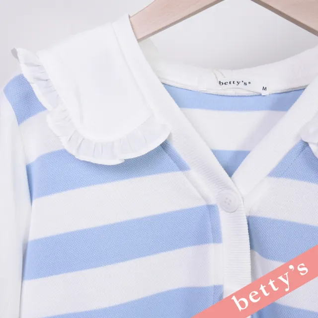 【betty’s 貝蒂思】公主領條紋拼接開襟上衣(淺藍)