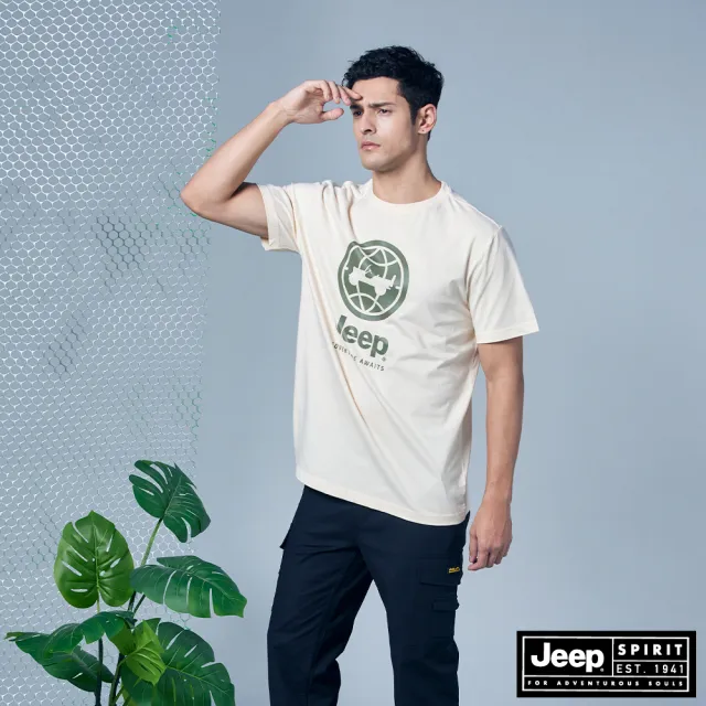 【JEEP】男裝 經典簡約LOGO短袖T恤(米白)