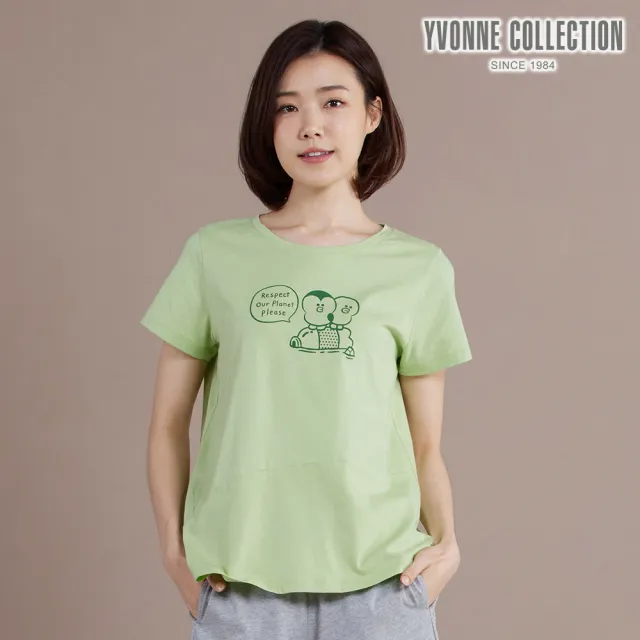 【YVONNE 以旺傢飾】企鵝莎莉網印短袖上衣-若草綠(LINE FRIENDS)