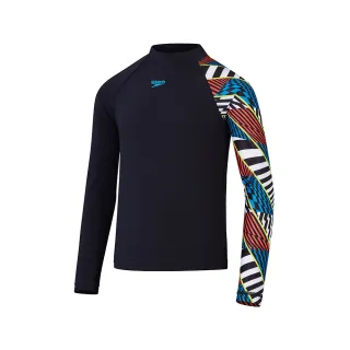 【SPEEDO】兒童 長袖防曬衣(黑/白/閃電藍)