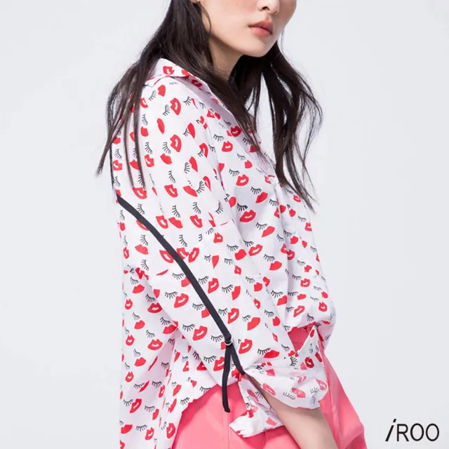 【iROO】滿版紅唇女人時尚長袖上衣