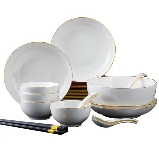 【小慕KOGURE】入厝碗盤組 餐具套組 碗碟套裝(金邊設置高級感 4人18件組合 高檔餐具組合 禮盒裝)