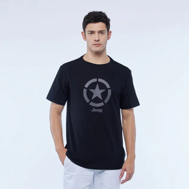 【JEEP】男裝 品牌LOGO星星圖騰短袖T恤(黑色)