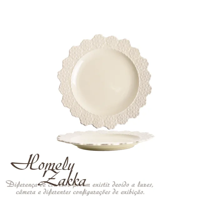 【Homely Zakka】法式浪漫花邊浮雕陶瓷餐盤碗餐具_圓形淺盤(湯盤 餐具 餐盤 盤子 器皿 碗盤)