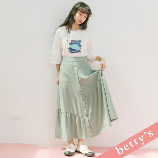 【betty’s 貝蒂思】腰鬆緊不對稱排釦長裙(綠色)