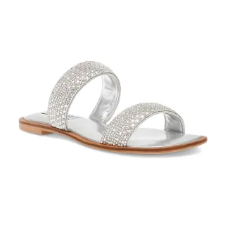 【steve madden】ZAZZIE 閃亮鑽面雙帶拖鞋(銀色)