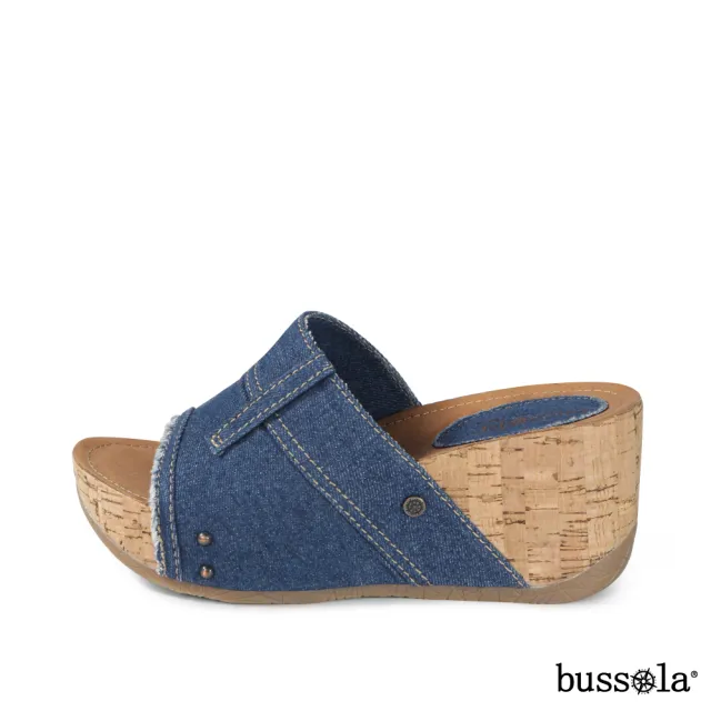 【bussola】Formentera 率性丹寧車線造型楔型涼拖鞋(牛仔藍)