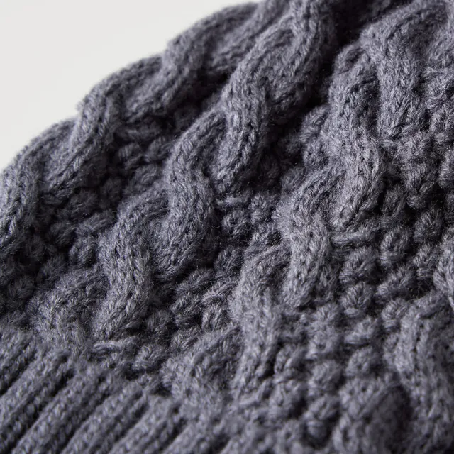 【JEEP】麻花編織毛球針織帽(灰色)