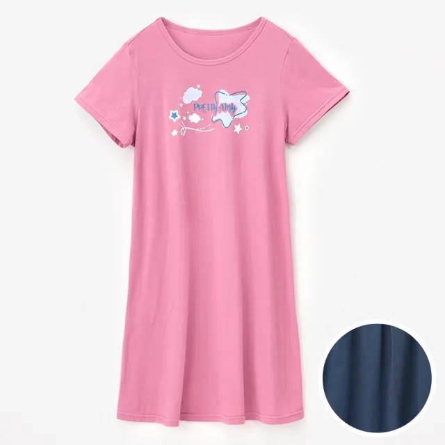 【Wacoal 華歌爾】睡衣-Pretty Amy系列 M-LL針織單圖洋裝 LWY48441NB(靛青藍)