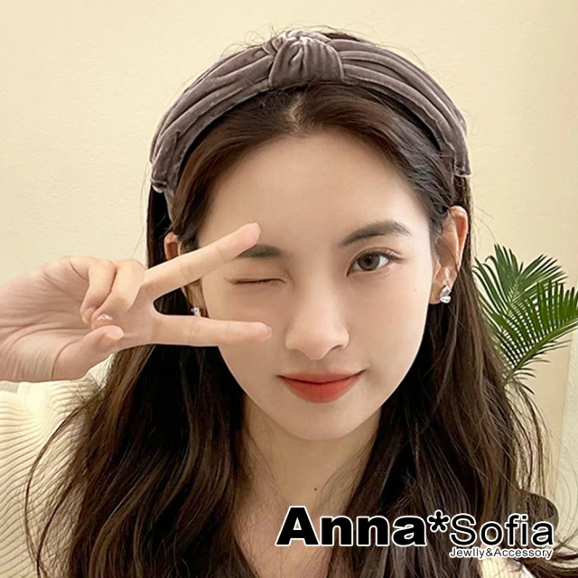 AnnaSofia 韓式髮箍髮飾-光感絨中央長結 現貨(褐系)