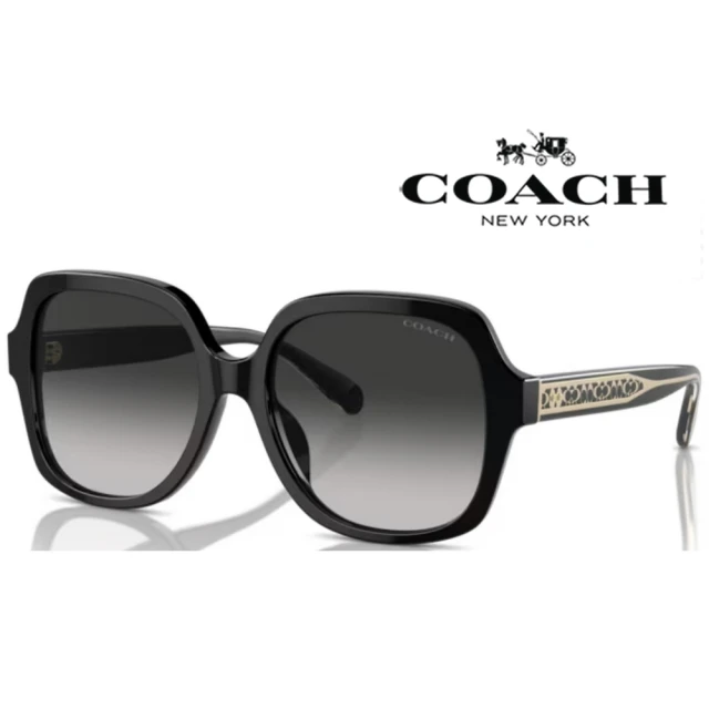 COACH 亞洲版 時尚太陽眼鏡 廣告款logo造型鏡臂設計 HC8395F 50023C 黑框抗UV漸層灰鏡片 公司貨