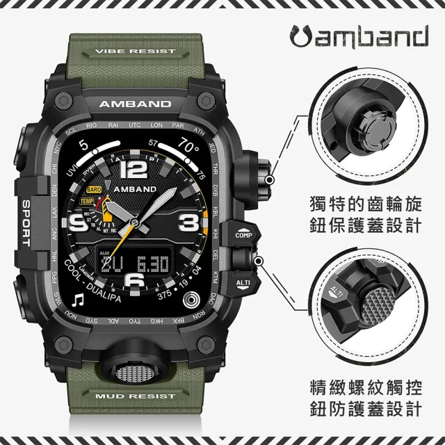 【Amband】Apple Watch 專用保護殼 ☆ M3 美國鋼鐵特攻軍規 軍綠TPU 錶帶(45mm - Apple Watch 9 / 8 / 7)