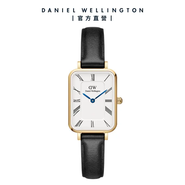 【Daniel Wellington】DW QUADRO Roman numerals 20x26mm 小藍針系列寂靜黑皮革小方錶(兩色任選)