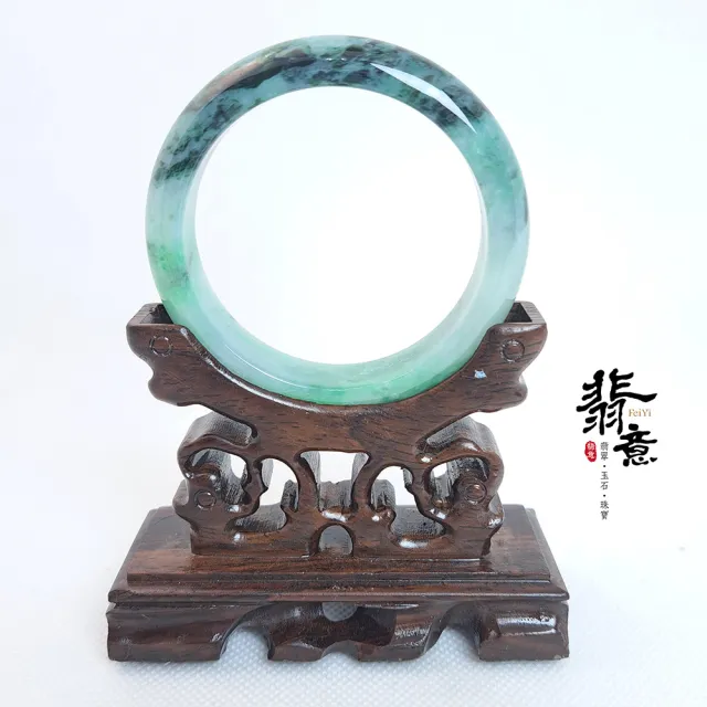 【翡意】天然翡翠A貨玉鐲花青平安鐲(17圍/內徑53.6mm)