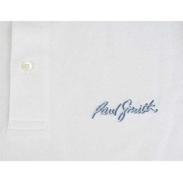 【Paul Smith】PAUL SMITH刺繡潦草字LOGO純棉2鈕釦領口短袖POLO衫(男款/白)