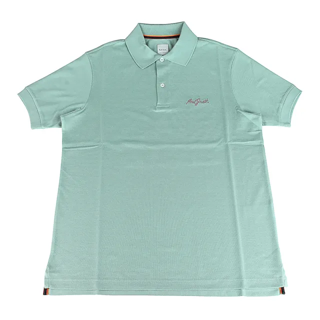 【Paul Smith】PAUL SMITH刺繡潦草字LOGO純棉2鈕釦領口短袖POLO衫(男款/淺綠)