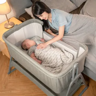 【KIDMORY】多功能可調式床邊床-2色可選(附床墊、收納袋 可攜式 嬰兒床 嬰兒床邊床 遊戲床KM-526)