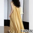 【UniStyle】露背吊帶洋裝 韓版慵懶度假風抽褶大裙襬設計 女 UV3976(嫩鵝黃)