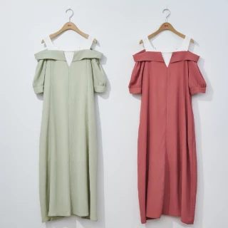 【H2O】假兩件ALINE 洋裝(#4684001 洋裝 磚紅色/淺綠色)