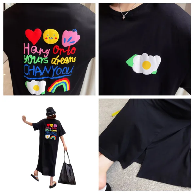 【ASister 小姊姊】AS0038#純棉休閒洋裝☆*彩色心情手繪背影*棉質韓版寬鬆顯瘦中長版連身休閒洋裝(M-2XL)